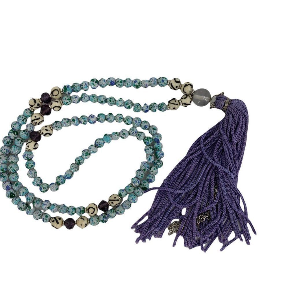 Women’s Tassel Glass Bead Blue Necklace 0142